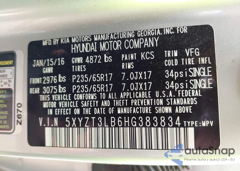 2017 Hyundai Santa Fe Sport 2.4L from USA, damaged, VIN 5XYZT3LB6HG383834